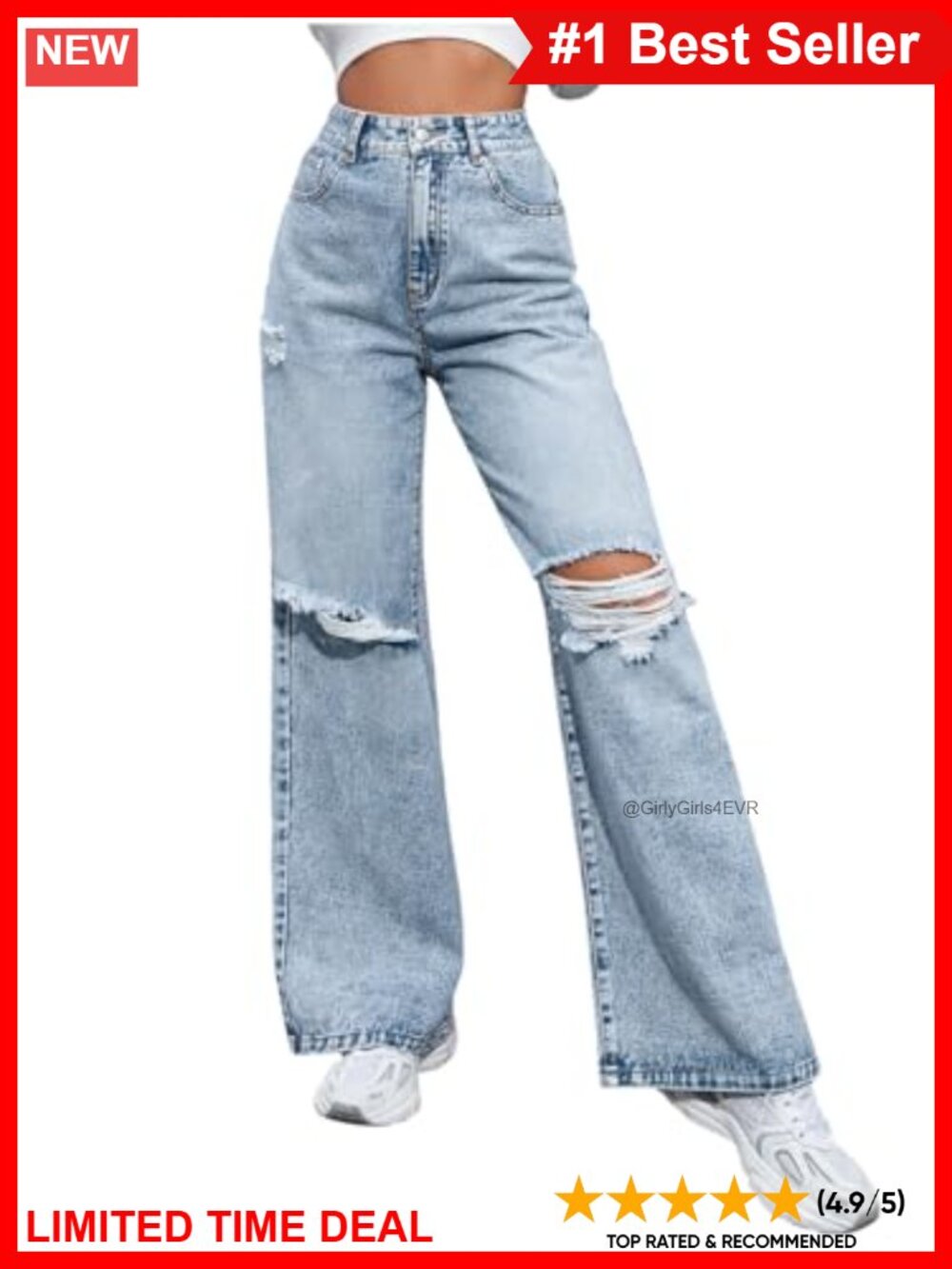 High Waisted Ripped Denim Jeans Y2K Five Pocket Zip Fly